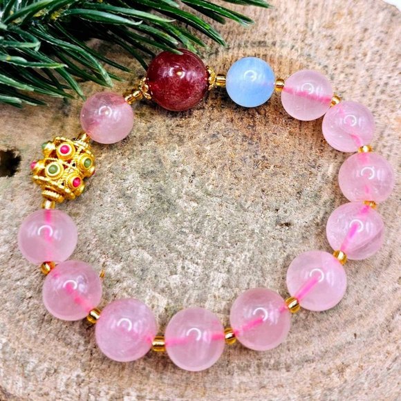 Beautiful Mixed Nature Crystals Tourmaline Blessing Charm Wheel Bracelet - Picture 2 of 10